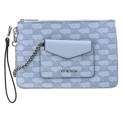 Michael Kors Jet Set Large 2 In 1 Card Case Wristlet Clutch Pale Blue MK • $69