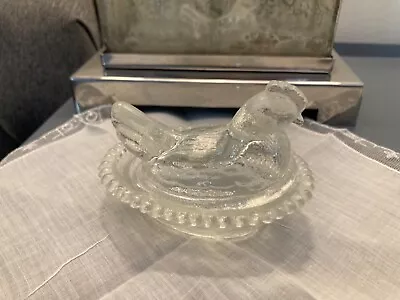 Small Clear Glass Hen On Nest Vintage Glass Dish With Lid Circa 1970 • $19.13