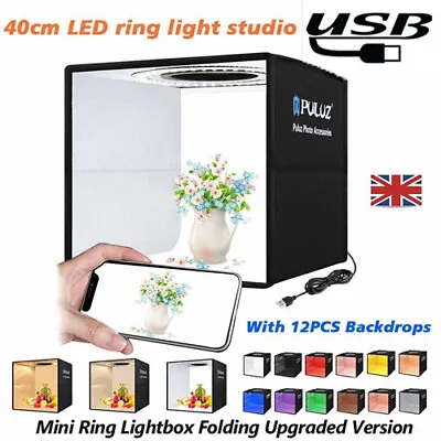 16  PULUZ Portable LED Photo Light Box Tent Cube Studio Photography 40cm UKSTOCK • £30.99