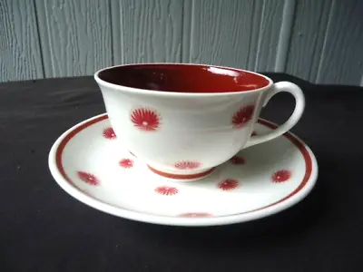 Susie Cooper Red One O'clock Tea Cup & Saucer Set  England Bone China Wedgwood • $19.99