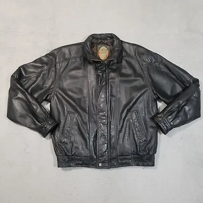 Vintage Members Only Jacket Mens Large Black Leather Bomber Racer Motorcycle • $49.80