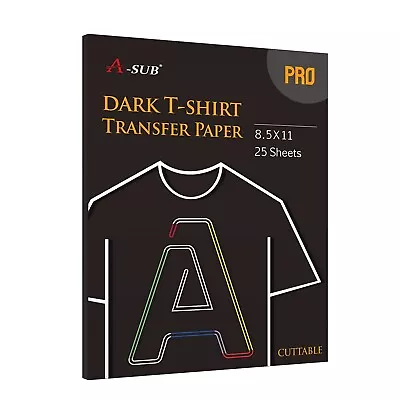 25 PK A-SUB PRO Iron-on Dark Transfer Paper 8.5x11 T-shirt Inkjet Heat Transfer • $23.99