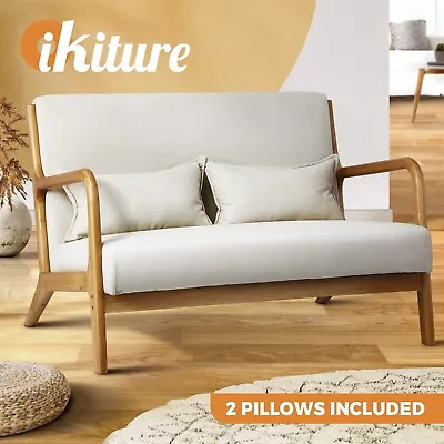 Oikiture Armchair Lounge Chair Accent Couch Sofa Pillows 2 Seater Fabric Beige • $249.90