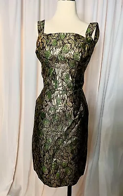 WOMENS VINTAGE DRESS & JACKET VINTAGE 1960s BROCADE METALLIC GREEN • $55