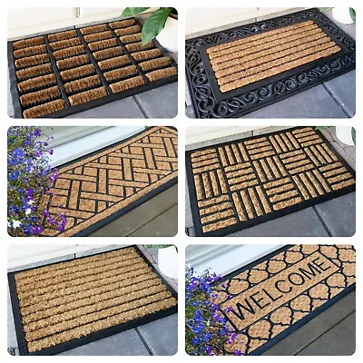 Coir Rubber Doormats Patterned Classic Natural Non Shed Durable Anti Slip Mats • £11.95