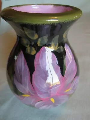 LESAL Signed 6  Vase Purple Iris Black Pink Interior Lisa Lindberg Van Nortwick  • $40