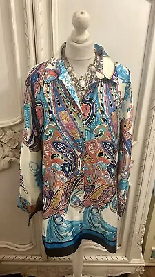 Zara Paisley  Colourful Satin  Blouse L Also Fits XL • £7.99