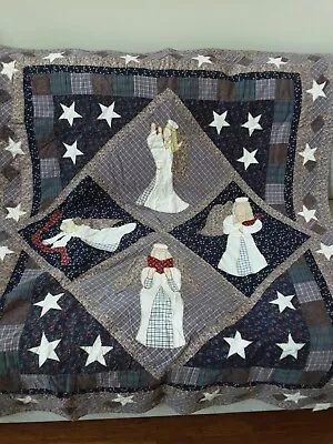 VTG Handmade CHRISTMAS Angel Star QUILT 48  X 57  Throw ~Folk Art Country • $24.95