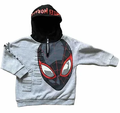 Marvel Spider-Man Grey Hoodie Jumper Age 3-4 Years • £4
