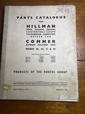 Hillman Minx Salon Convertible Californian Estate Car Part Catalogue Commer 1953 • $60