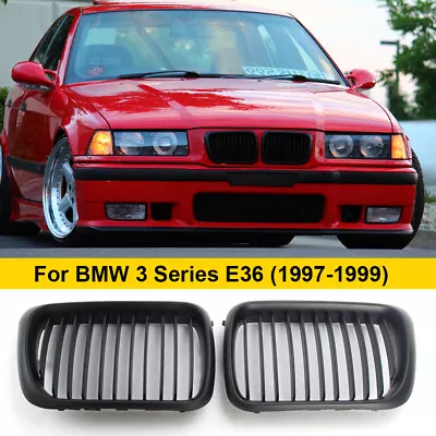 Matte Black Front Kidney Grilles Grill For 1997–1999 BMW E36 3 Series E36 Sedan • $27.69