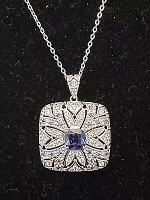 JTV Blue Lab Created Sapphire & Cubic Zirconia Sterling Silver Pendant Necklace • $38