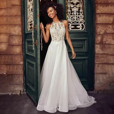 $34.59 • Buy Womens Sleeveless Wedding Bride Lace Maxi Dress Party Formal Gown Ball Dresses