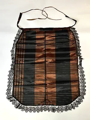 Antique Rare 19th Century Victorian Half Apron Silk Taffeta Jacquard Stripe Lace • $48.56