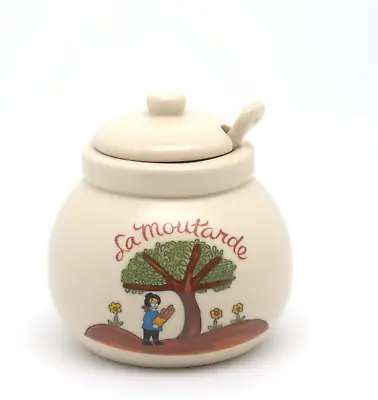 1984 Gallery Originals La Moutarde Covered Mustard Honey Pot Condiment Jar Spoon • $14