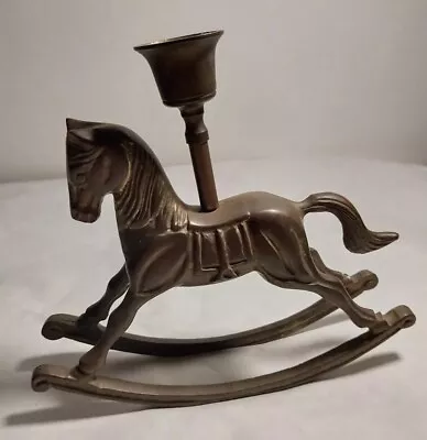 Vintage Solid Brass Rocking Horse Candle Holder Farmhouse Holiday Nursery Decor  • $51.09