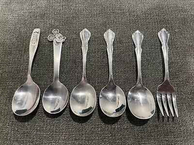 Lot Oneida TODDLETIME Holly Hobbie Mickey Spoon Fork Infant Stainless Silverware • $25