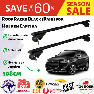$99.95 • Buy Roof Racks Black (Pair) | For Holden Captiva 5 & 7 Car Top Universal Cross Bars.