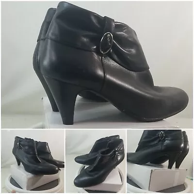 Women's Michelle D Dress Pump Size 9M Black Leather Heel Shoe Zipper Buckle • $12.39