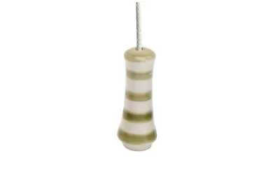 Green & White Striped Concave Ceramic Light Pull Handle With Cord & Connector • £9.95