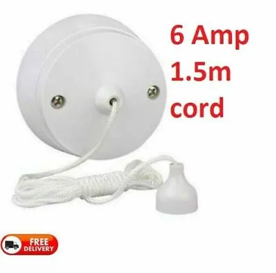 New! 6Amp Ceiling Pull Cord Switch  1 Way Bathroom/Toilet Light Switches  • £5.89