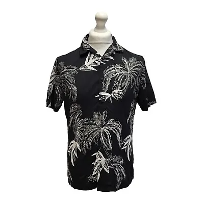 Next Black & White Palm Tree Print Short Sleeve Hawaiian Shirt UK Men's M • £6.99