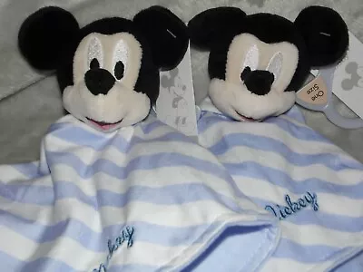 Tesco Mickey Mouse Comforter Soft Toy TWO NEW Blue Stripe Blankie • £27.45