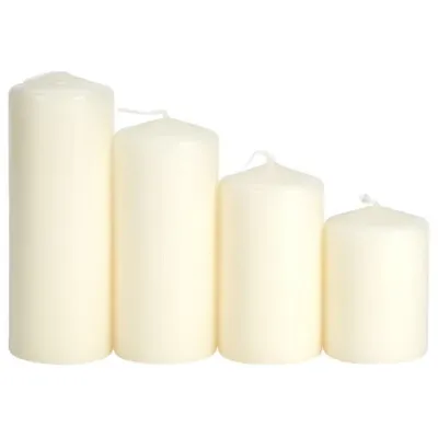 Set Of 4 Pillar Candles Natural Vegan Wax Clean Burn Long Burning Time Unscented • £10.98