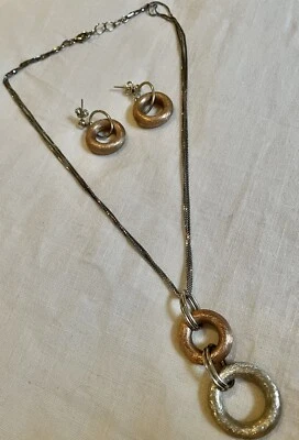 925 Silver Gilt Rose Gold Rings Pendant Necklace And Earring Set Italy 27.7grams • £29.99