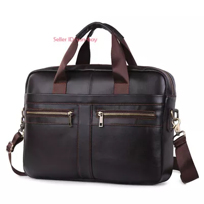 Men's Genuine Cowhide Leather Briefcase Shoulder Messenger Bag Laptop Handbag • $40.66