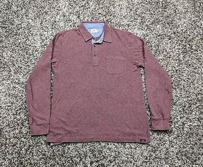 Faherty Shirt Mens Medium Burgundy Long Sleeve Polo Front Pocket Heathered • $27.95