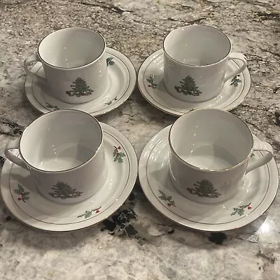 $36.85 • Buy 4 Sets Holiday Hostess CHRISTMAS CUPS & SAUCERS TIENSHAN 8oz
