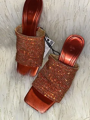 NEW Zara Rhinestone Slip On Heel Sandals Size 37/US6.5 New No Box • $59.99