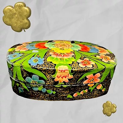 Vintage Estate Hand Painted Lacquered Floral Paper Mache Trinket Box. Italy • $15