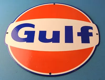 Vintage Gulf Gasoline Sign - Large Service Station Gas Pump Plate Service Sign • $155.57