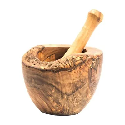 Mediterranean Olive Wood Mortar & Pestle. Rustic Style. Authentic Handcrafted. • $25.99