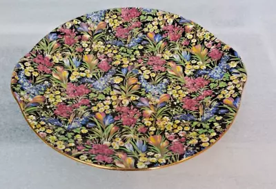 Royal Winton Black Crocus Round Handled Cake Plate 9 1/2  Chintz • $49.95