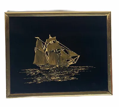 Vintage Kafka Industries Gold Foil Art Etching Sailboat Picture #5705 8  X 10  • $13.19