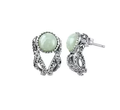 Stud Earrings Victorian Style 925 Sterling Silver Set With Jade And Marcasite • £157.94