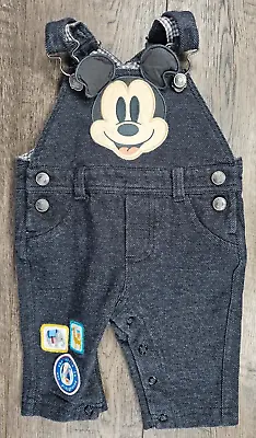 Baby Boy Clothes Disney Store 0-3 Month Gray Dressy Mickey Mouse Overalls • $16.99
