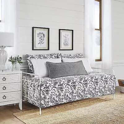 Laura Ashley Amberley Toile Reversible 4PC Daybed Quilt Set Cotton Black White • £115.81