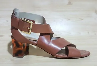 Michael Kors Ankle Strap Brown Leather Womens Tortoise Heels Sandals 9 Open Toe • $48.85