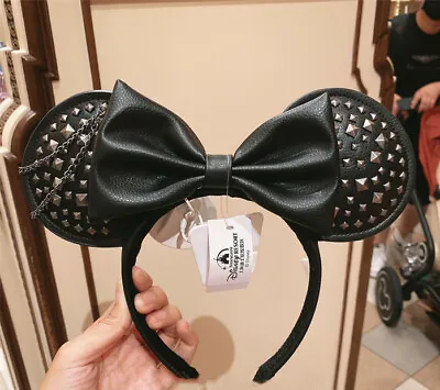 2021 Minnie Mouse Ear Headband Black Punk Shanghai Disneyland Disney • $29.11