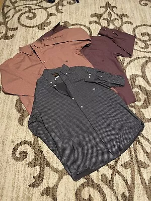 Lot Of 3 Ariat Shirt Mens Geometric Print Western Rancher Long Sleeve Size Large • $70