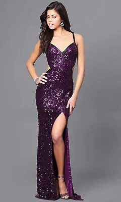 Primavera Couture Purple Sequin Cut Out Back Sexy Prom Pageant Dress Formal Gown • $171.74