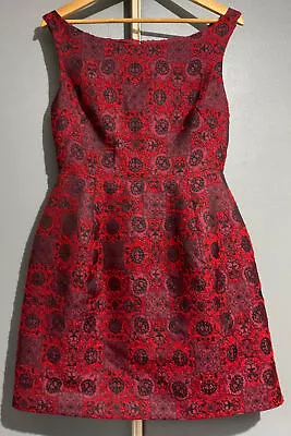 $16 • Buy ASOS Size 12 Black Red Floral Glitter Dress Sleeveless Wide Neckline