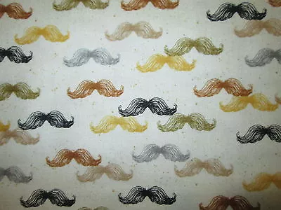 Mustaches Mens Hipster Mustache Cream Cotton Fabric Fq  • $4.25