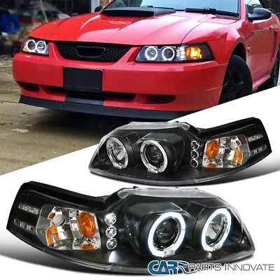 $123.95 • Buy Fit 99-04 Ford Mustang Replacement Black LED Halo Projector Headlights Head Lamp