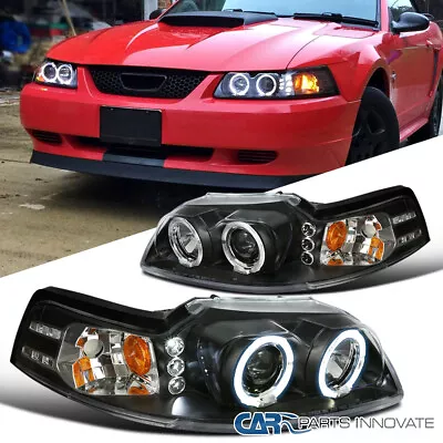 $129.95 • Buy Fit 99-04 Ford Mustang Replacement Black LED Halo Projector Headlights Head Lamp