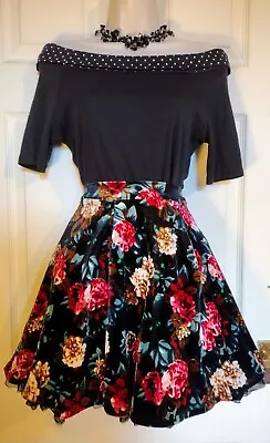 BNWT Velvet Floral Flared/Flippy Retro 50s Style Skater Skirt Sz 10 • £12